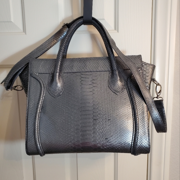 Genuine Python Metallic Gray Large Handbag - Picture 1 of 8